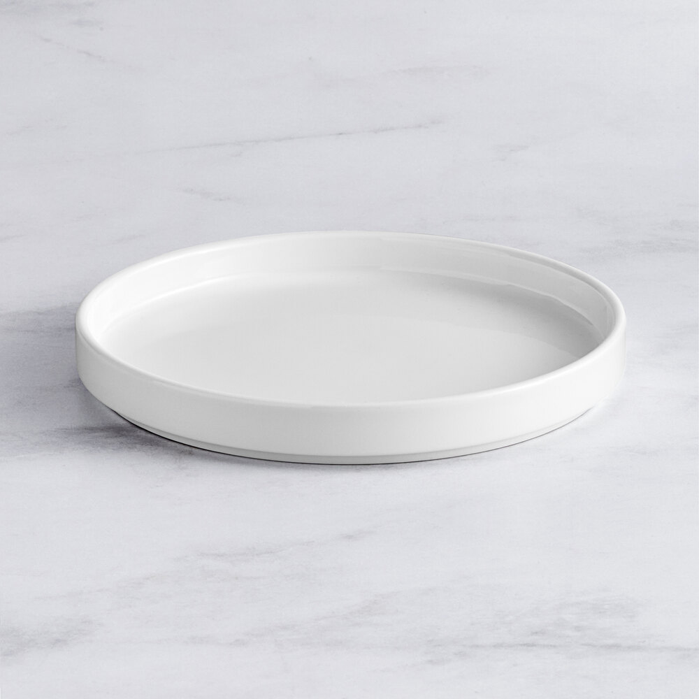 Acopa Lore 7 3/4" Bright White Raised Rim Porcelain Plate - Sample