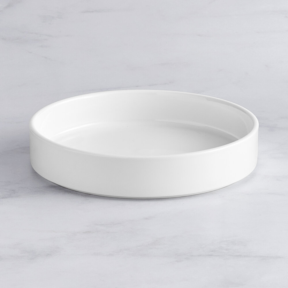 Acopa Lore 9 1/4" Bright White Raised Rim Porcelain Deep Plate - Sample