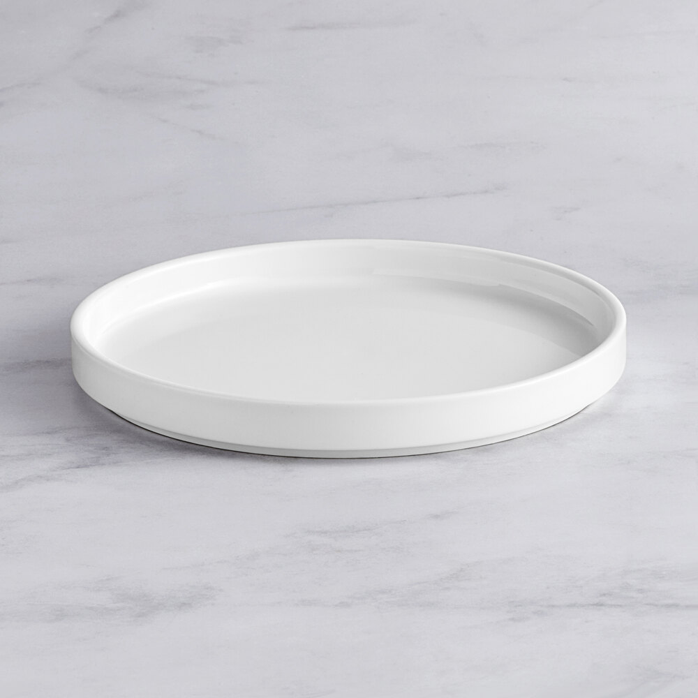 Acopa Lore 9 1/4" Bright White Raised Rim Porcelain Plate - Sample