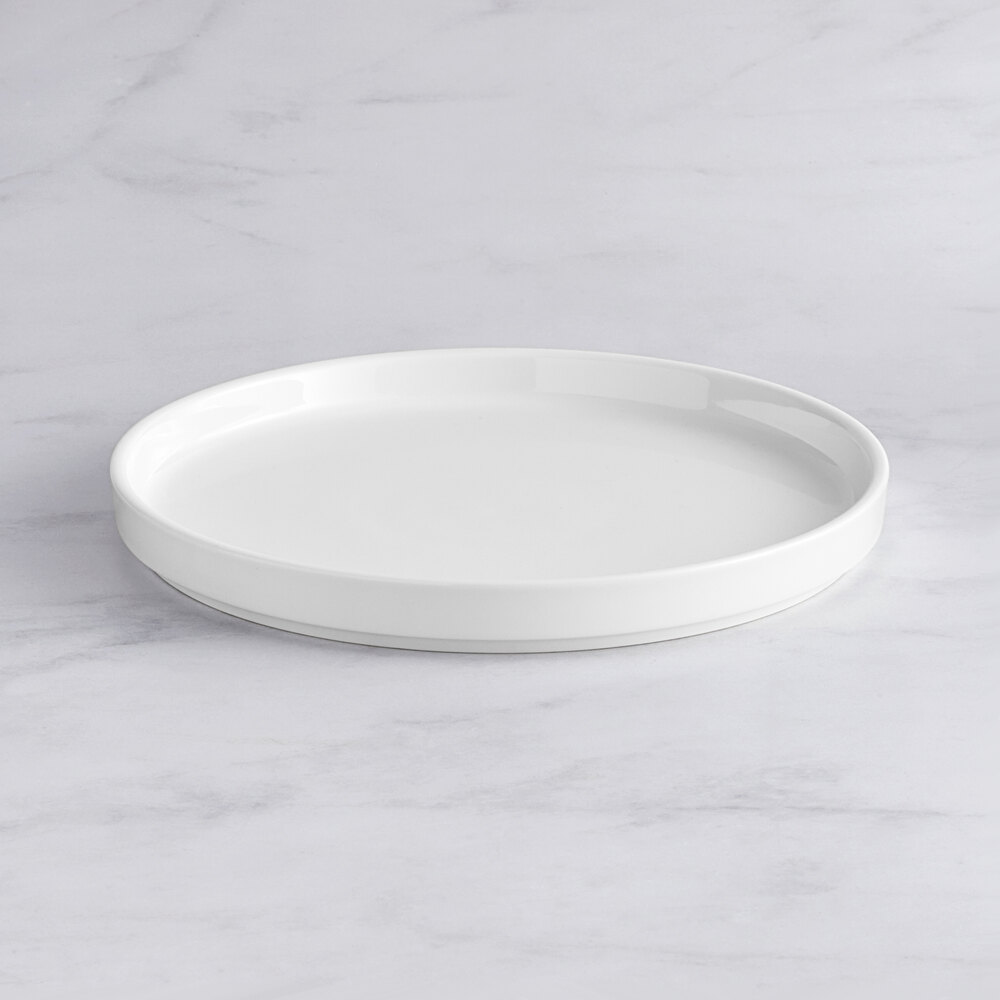 Acopa Lore 10 3/4" Bright White Raised Rim Porcelain Plate - Sample