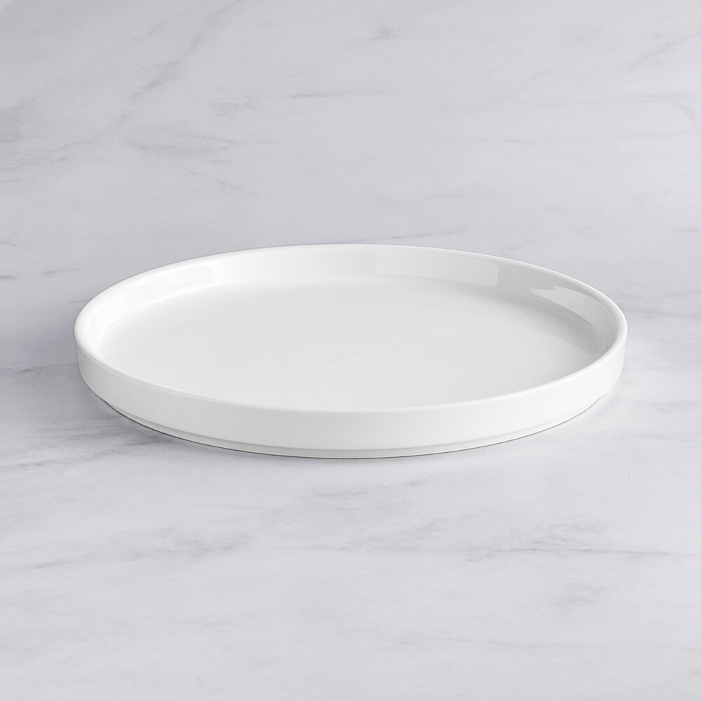 Acopa Lore 11 3/4" Bright White Raised Rim Porcelain Plate - Sample