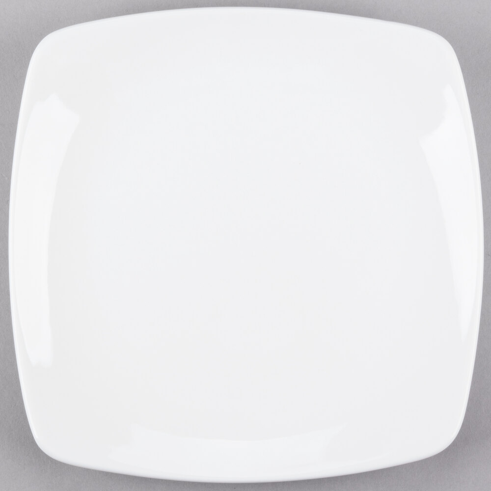 Libbey Porcelana 8" Bright White Square Porcelain Coupe Plate - Sample