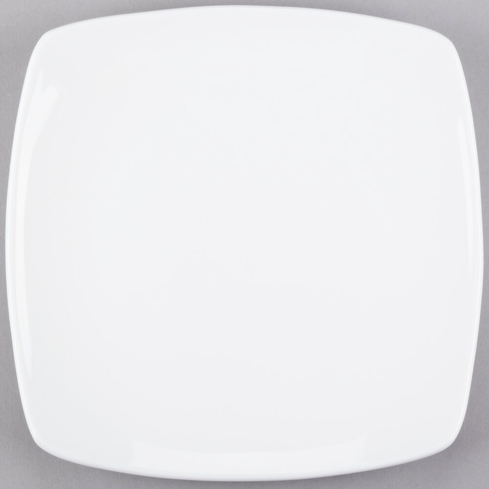 Libbey Porcelana 8 3/4" Bright White Square Porcelain Coupe Plate - Sample