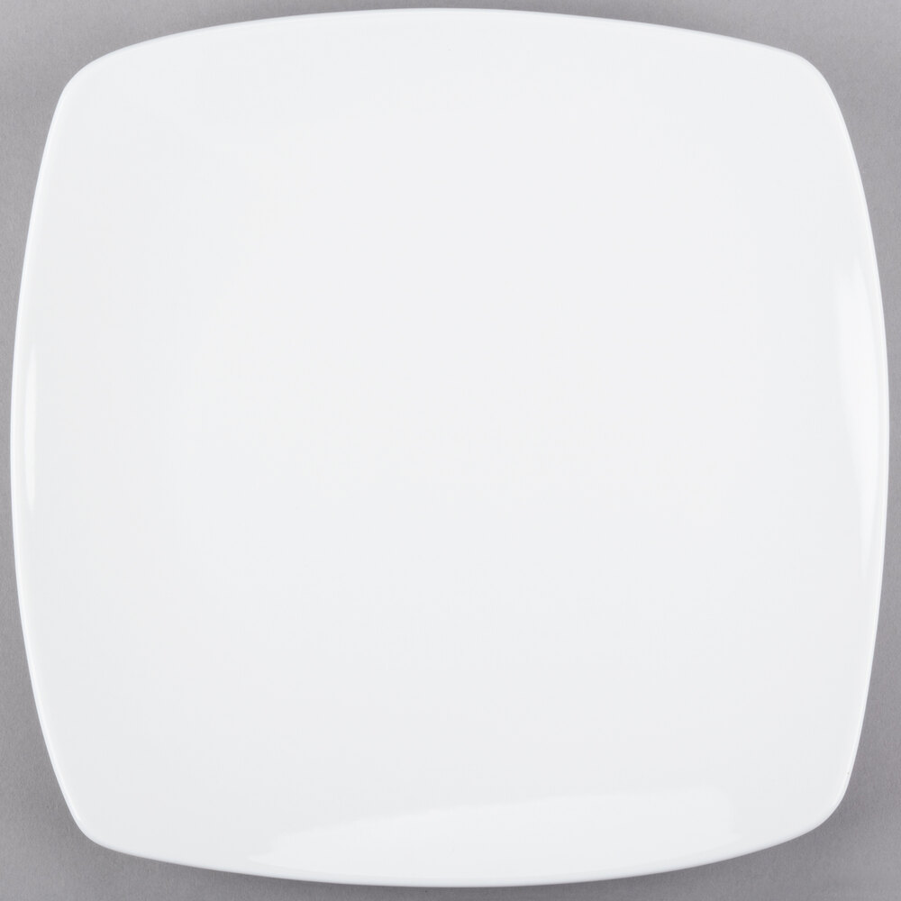 Libbey Porcelana 10 1/4" Bright White Square Porcelain Coupe Plate - Sample