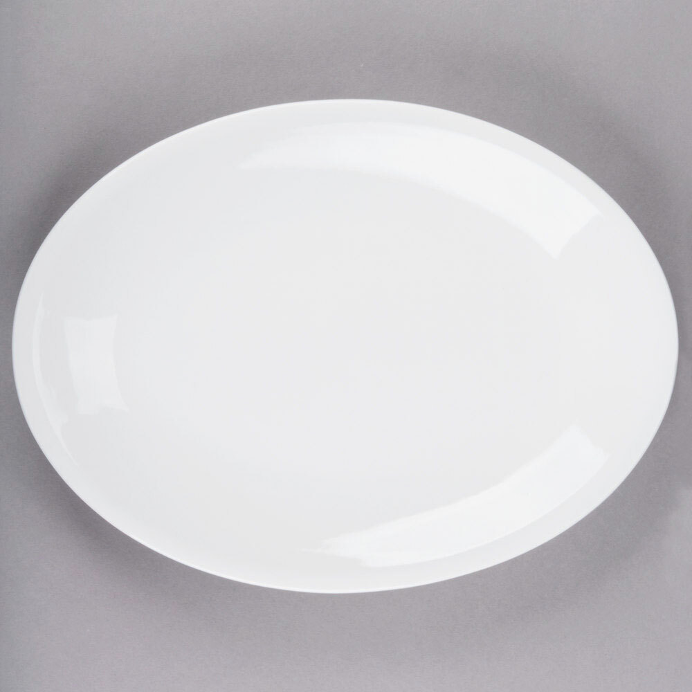 Libbey Porcelana 15 1/4" x 11 1/4" Bright White Oval Rolled Edge Coupe Platter - Sample