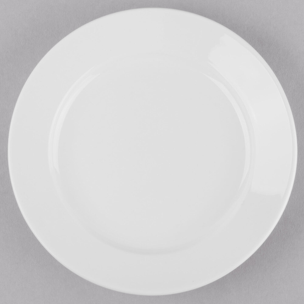 Libbey Porcelana 6 1/4" Bright White Round Wide Rim Porcelain Plate - Sample