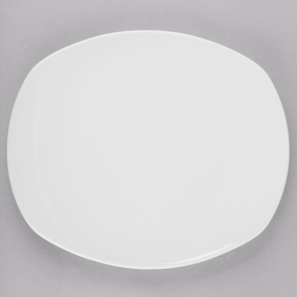 Libbey Porcelana 12" x 10" Oblong Bright White Porcelain Coupe Plate - Sample