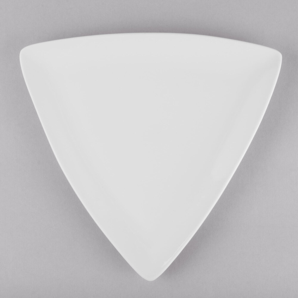 Libbey Porcelana 11" Bright White Triangular Porcelain Coupe Plate - Sample