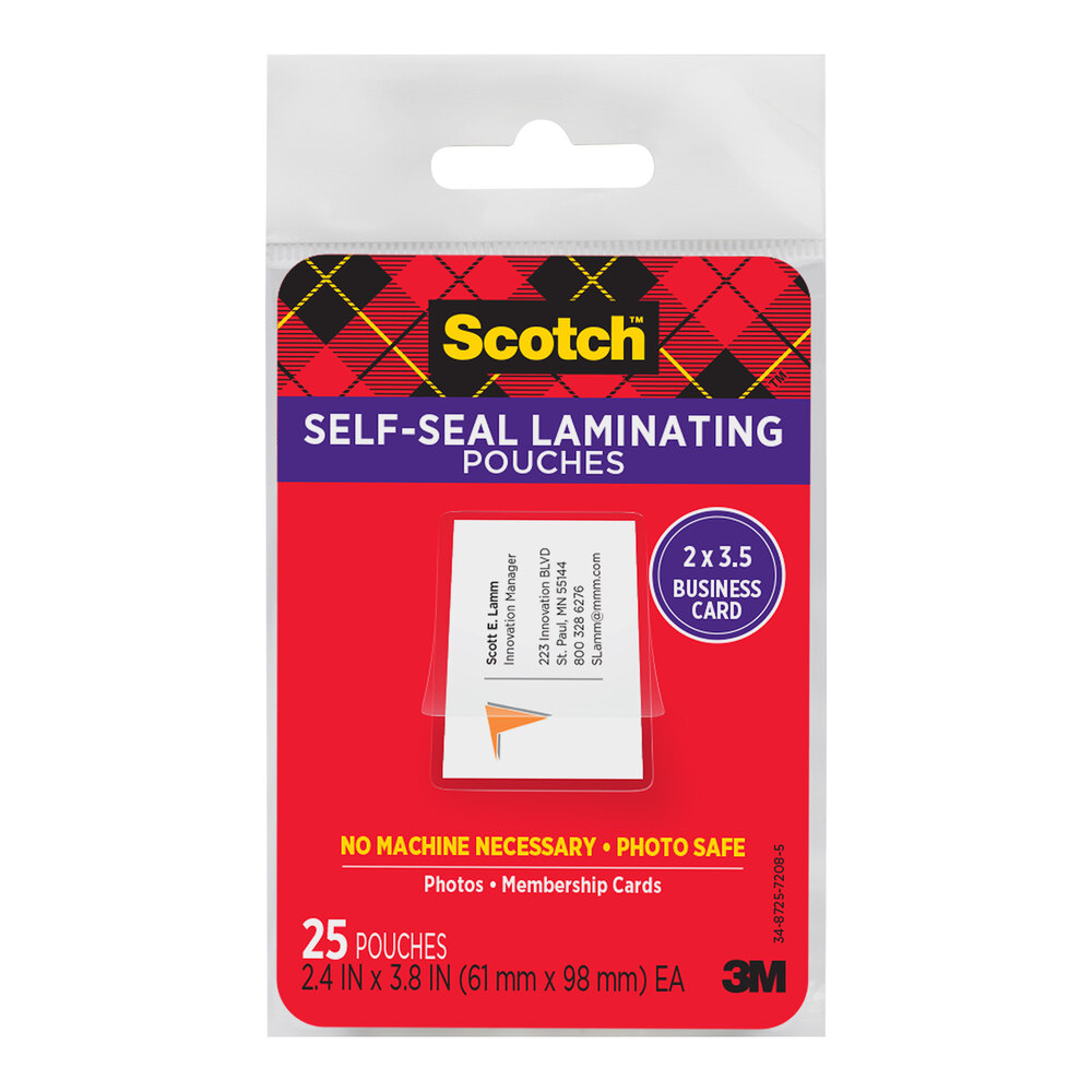 3M Scotch™ 2 7/16" x 3 13/16" Self-Seal Laminating Pouch - 25/Pack