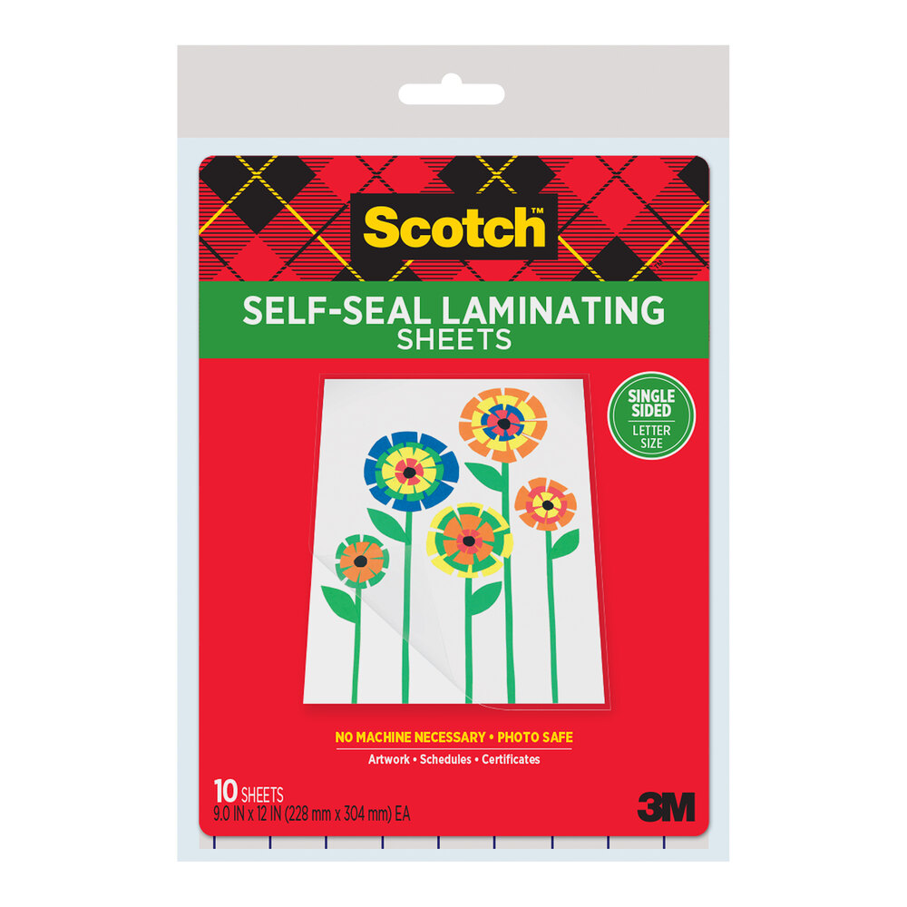 3M Scotch™ 9" x 12" Single-Sided Self-Seal Laminating Pouch - 10/Pack