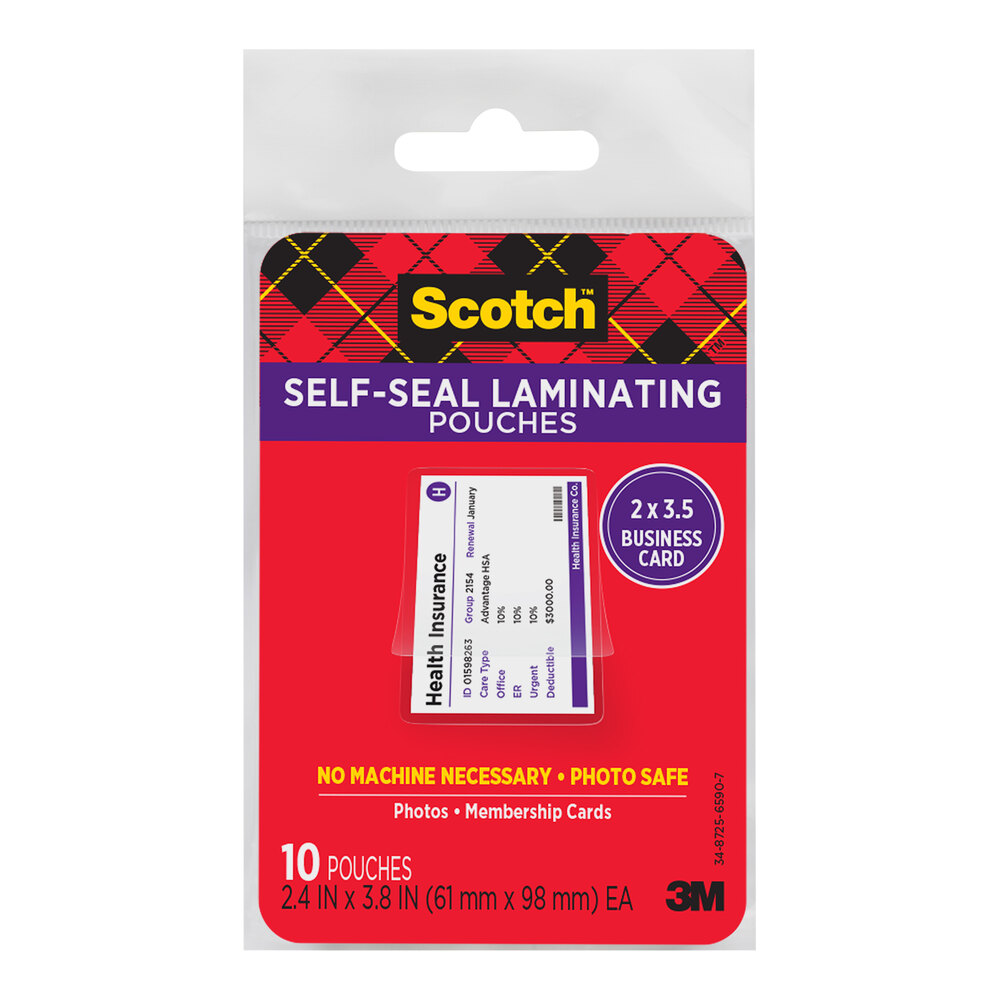 3M Scotch™ 2 7/16" x 3 13/16" Self-Seal Laminating Pouch - 10/Pack
