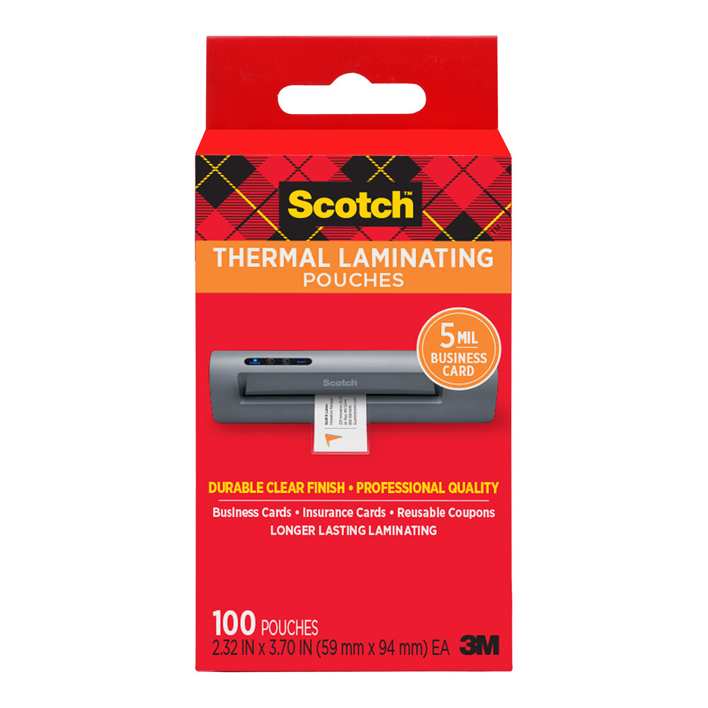3M Scotch™ 5 Mil 2 5/16" x 3 11/16" Thermal Laminating Pouch - 100/Pack