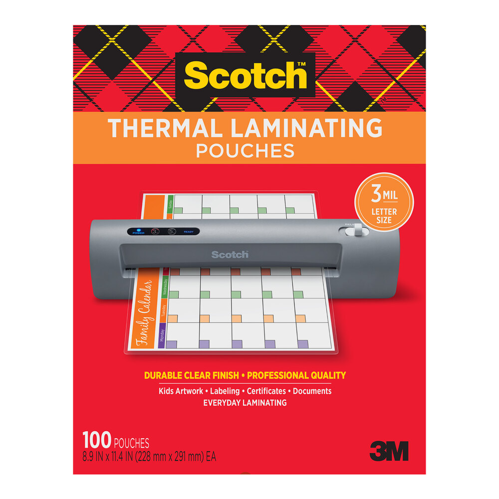 3M Scotch™ 3 Mil 8 7/8" x 11 3/8" Thermal Laminating Pouch - 100/Pack