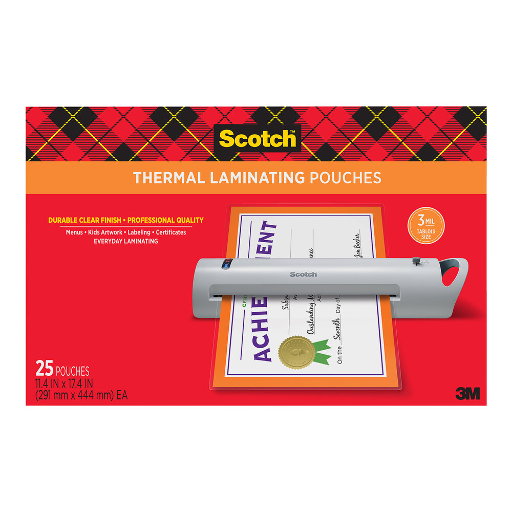 3M Scotch™ 3 Mil 11 3/8" x 17 3/8" Thermal Laminating Pouch - 25/Pack