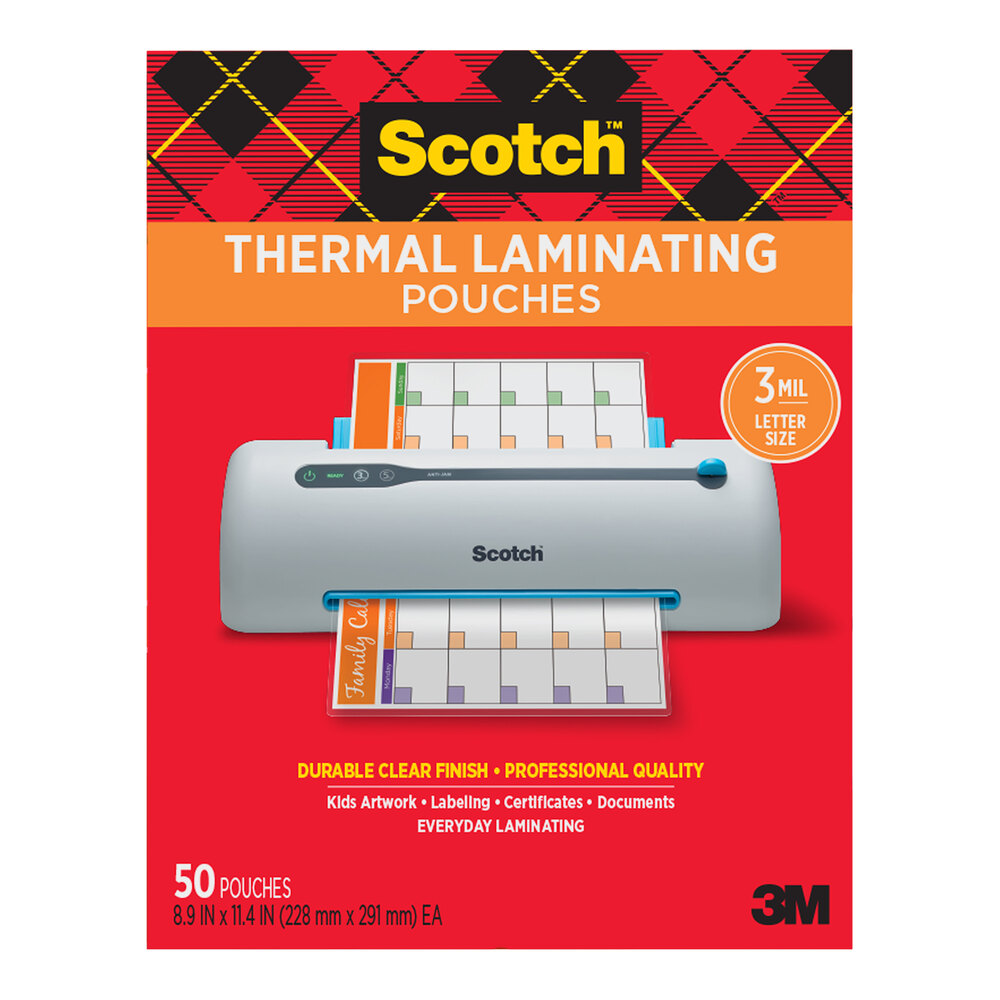 3M Scotch™ 3 Mil 8 7/8" x 11 3/8" Thermal Laminating Pouch - 50/Pack