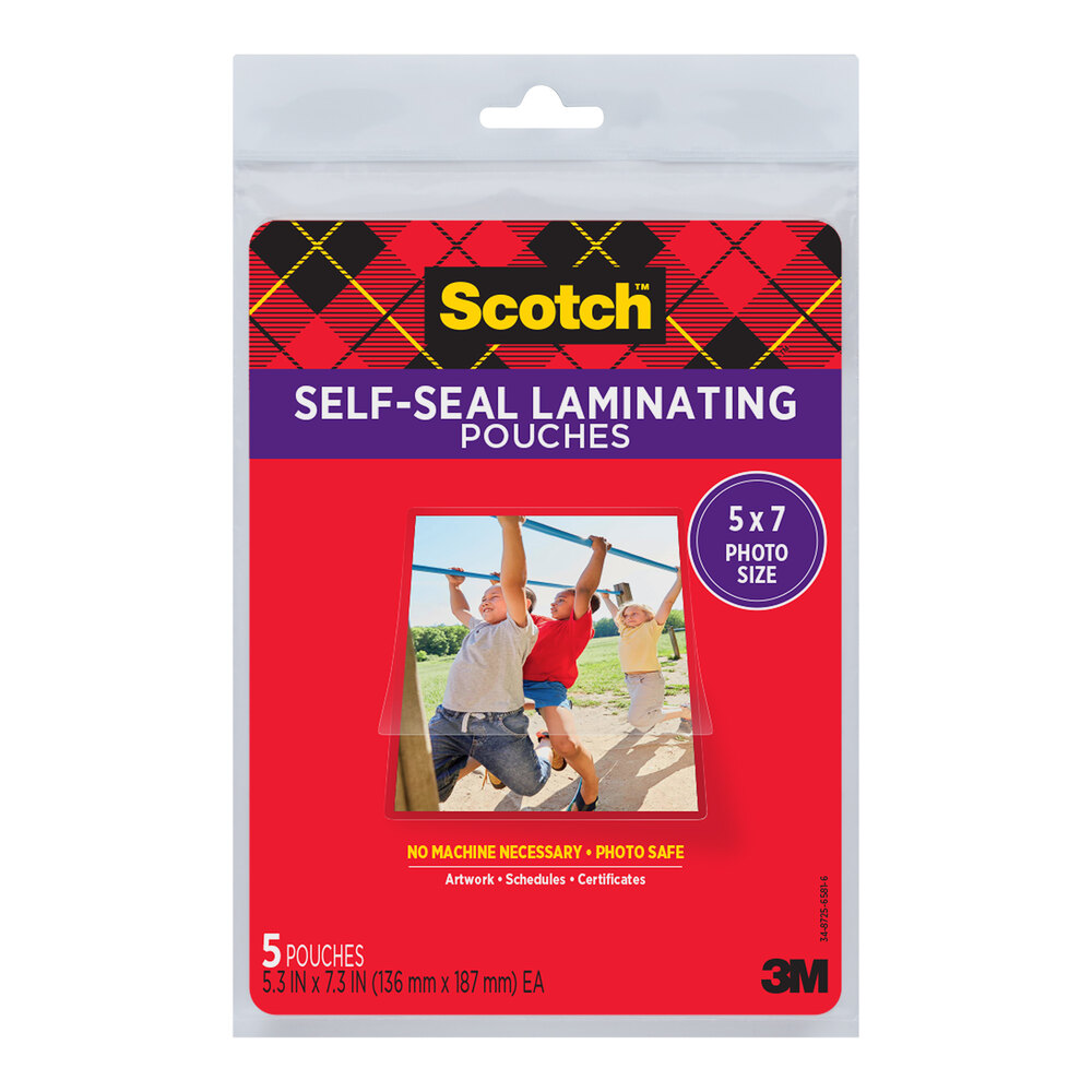 3M Scotch™ 5 5/16" x 7 5/16" Self-Seal Laminating Pouch - 5/Pack