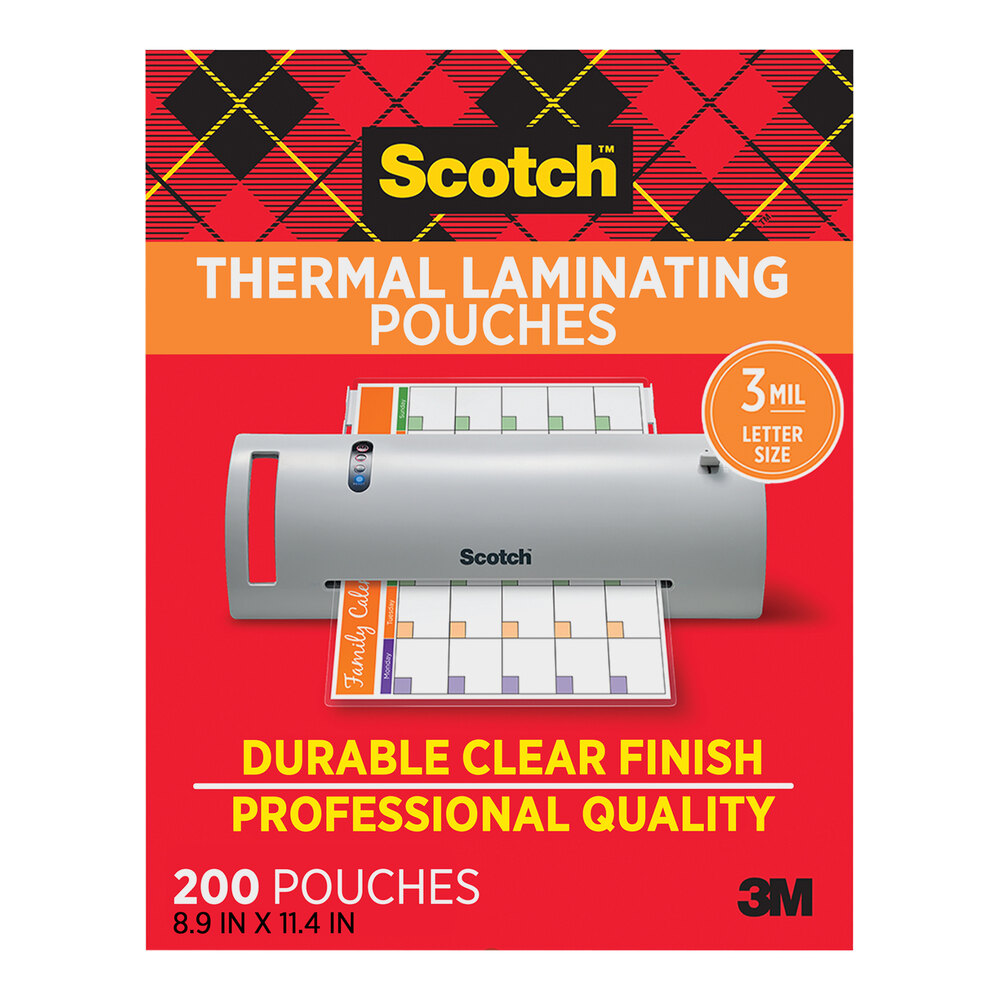 3M Scotch™ 3 Mil 8 7/8" x 11 3/8" Thermal Laminating Pouch - 200/Pack