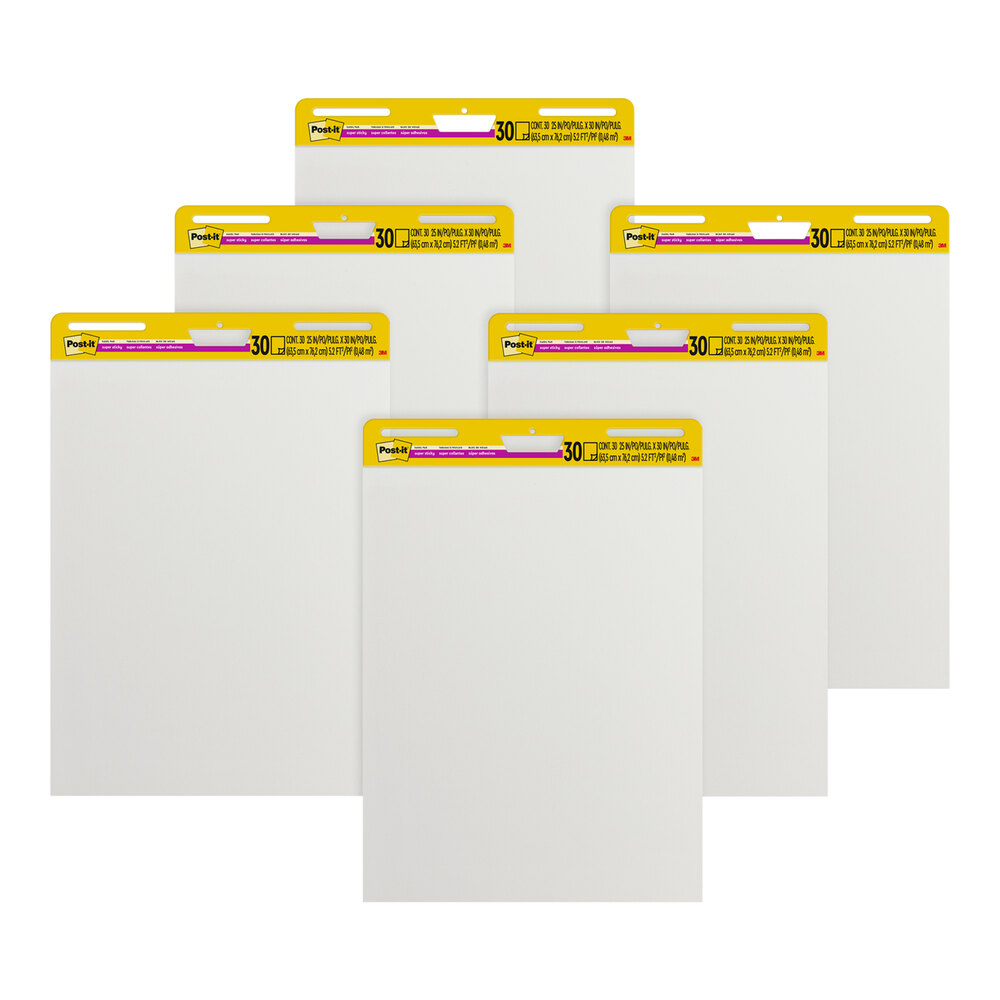 3M Post-It® 25" x 30" 30 Sheet White Super Sticky Easel Pad - 6/Pack