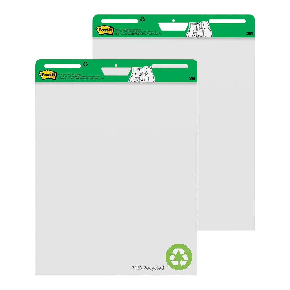 3M Post-It® 25" x 30" 30 Sheet White Super Sticky Easel Pad with Recycled Paper - 2/Pack