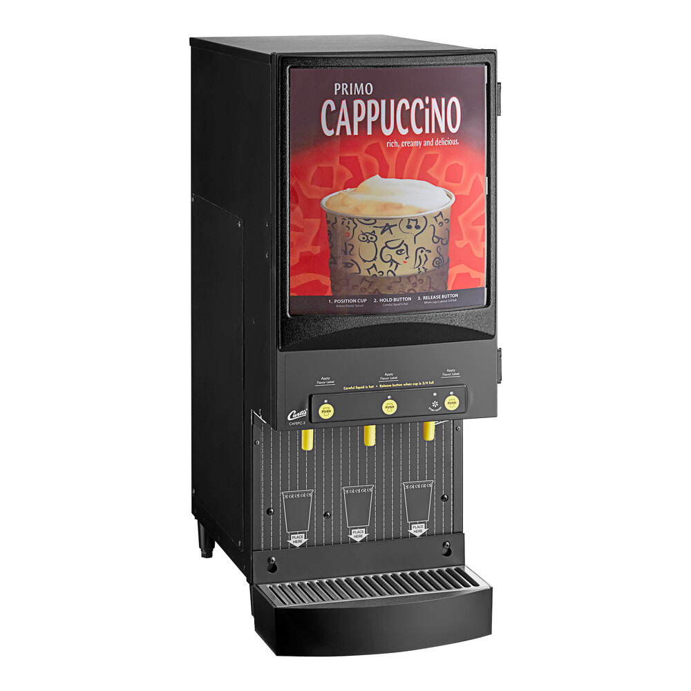 Curtis Cafe Series Primo PC3 Three Station Cappuccino Machine with Three 4 lb. Hoppers and Sign - 120V
