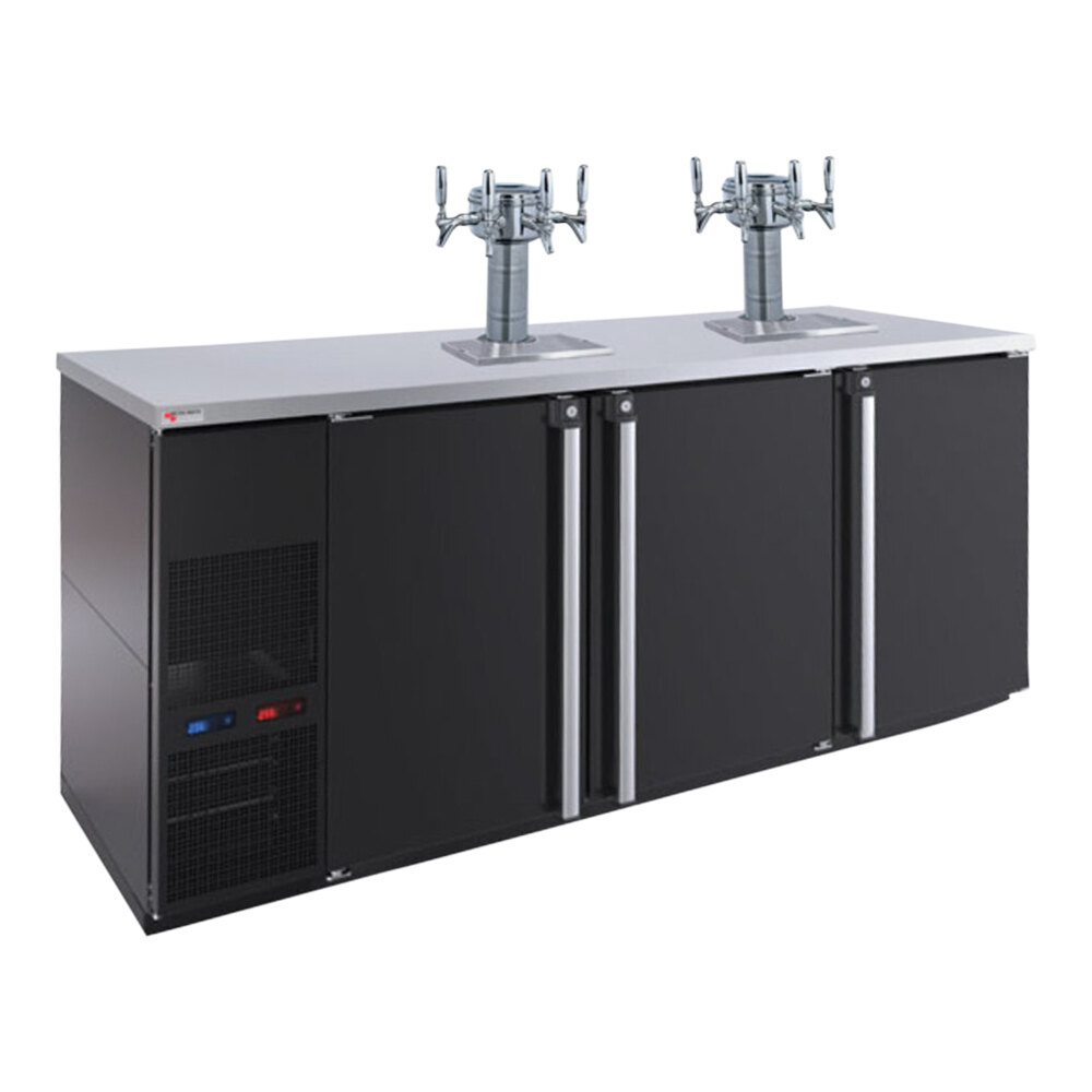 Micro Matic MBB78BC-E-B Pro-Line E-Series Beverage Station 80" Black Dual Zone Kegerator Beverage Dispenser with and 2 Mini Towers and 8 Taps - (12) 1/6 Keg Capacity