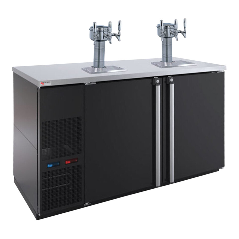 Micro Matic MBB58BC-E-B Pro-Line E-Series Beverage Station 59 1/2" Black Dual Zone Kegerator Beverage Dispenser with 2 Mini Towers and 6 Taps - (8) 1/6 Keg Capacity