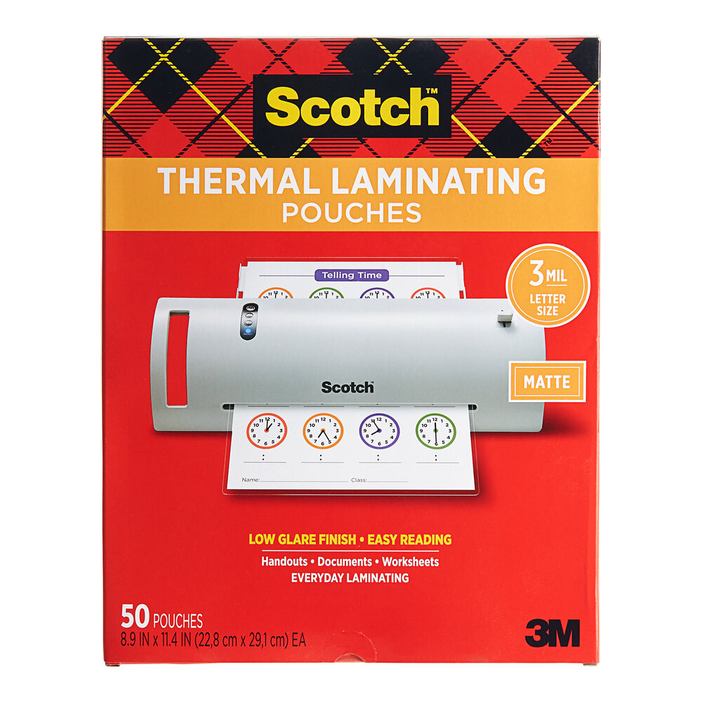 3M Scotch™ 3 Mil 8 7/8" x 11 3/8" Matte Finish Thermal Laminating Pouch - 50/Pack