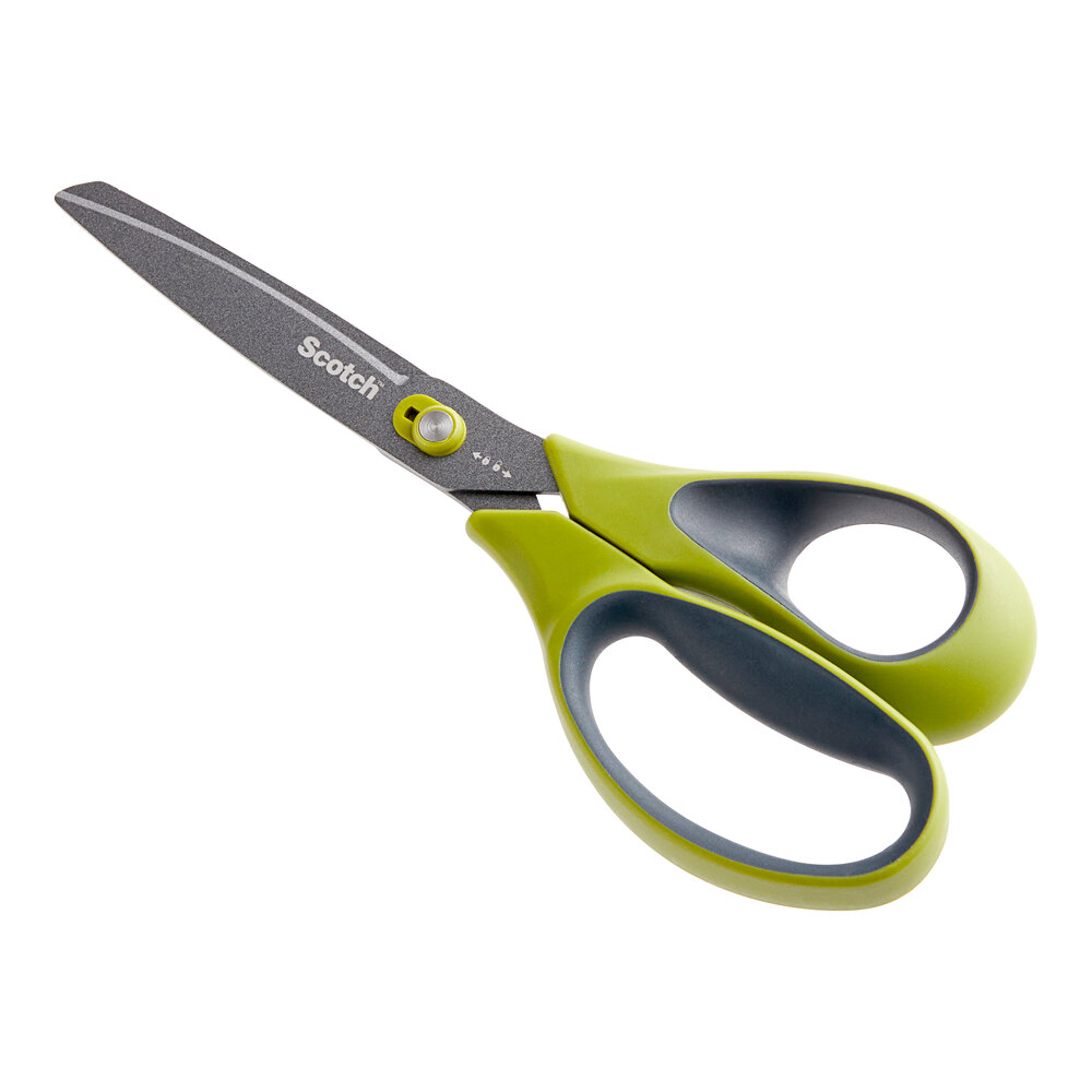 3M Scotch™ 8" Non-Stick Pointed Tip Right-Handed Unboxing Scissors with Green and Dark Gray Handle