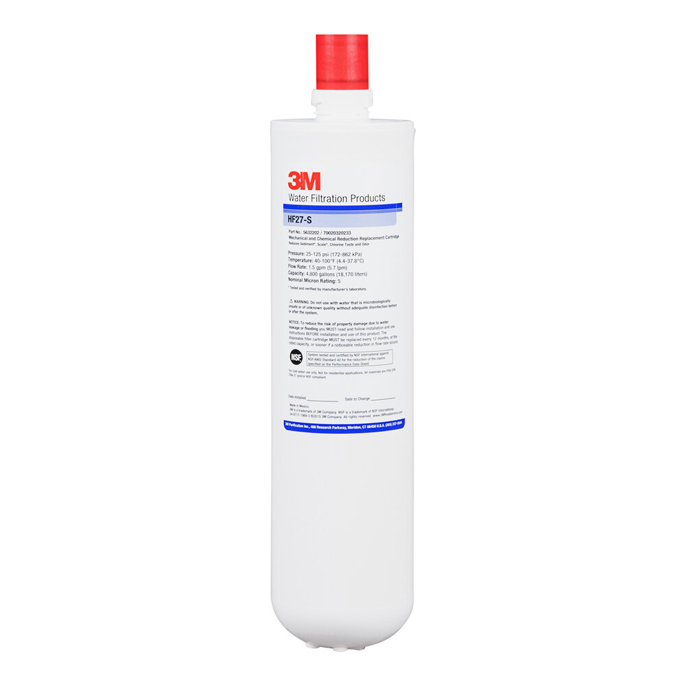 3M Water Filtration Products HF27-S Sediment, Chlorine Taste and Odor Reduction Cartridge with Scale Inhibition - 5 Micron and 1.5 GPM