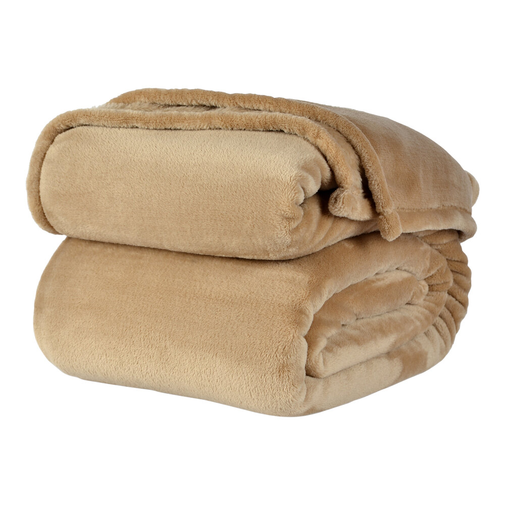 Berkshire Hospitality VelvetLoft 90" x 90" Full / Queen Size Almond 100% Polyester Blanket - 4/Case