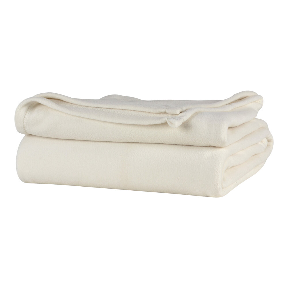 Berkshire Hospitality Microloft 90" x 90" Full / Queen Size Cream 100% Polyester Microfleece Blanket - 10/Case