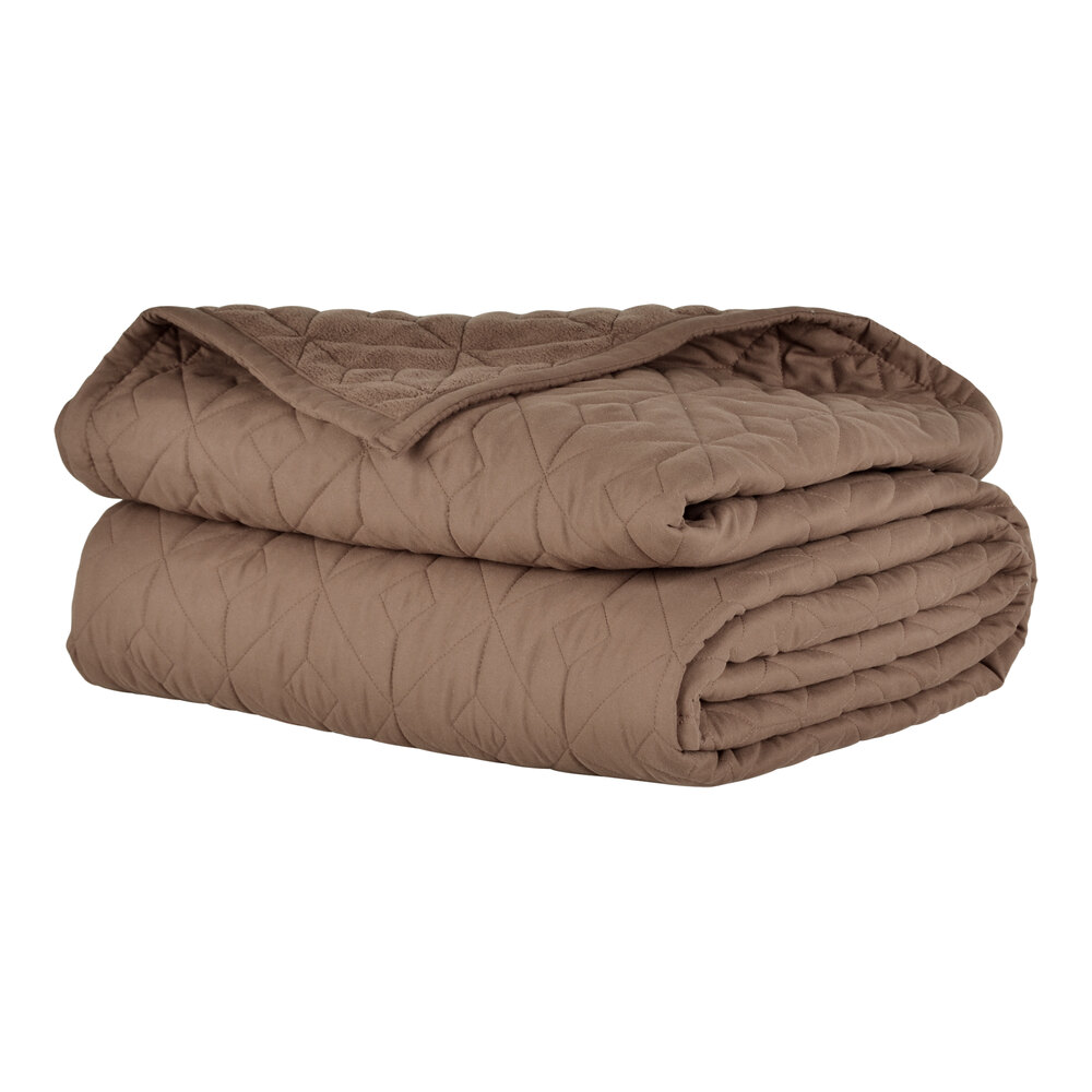 Berkshire Hospitality CozyCare Designs 65" x 95" Twin Size Cocoa 100% Polyester Fitted Coverlet - 4/Case