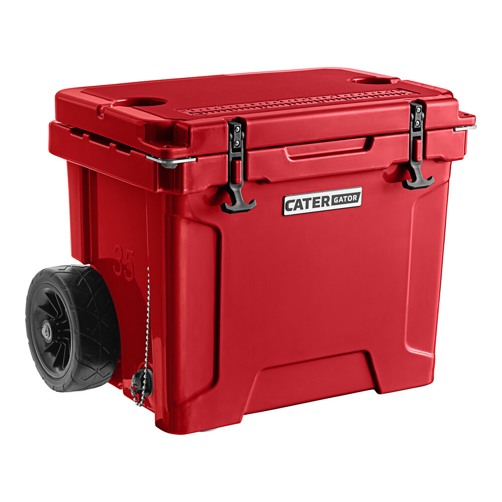 CaterGator CG35RDW Red 35 Qt. Mobile Rotomolded Outdoor Cooler / Ice Chest