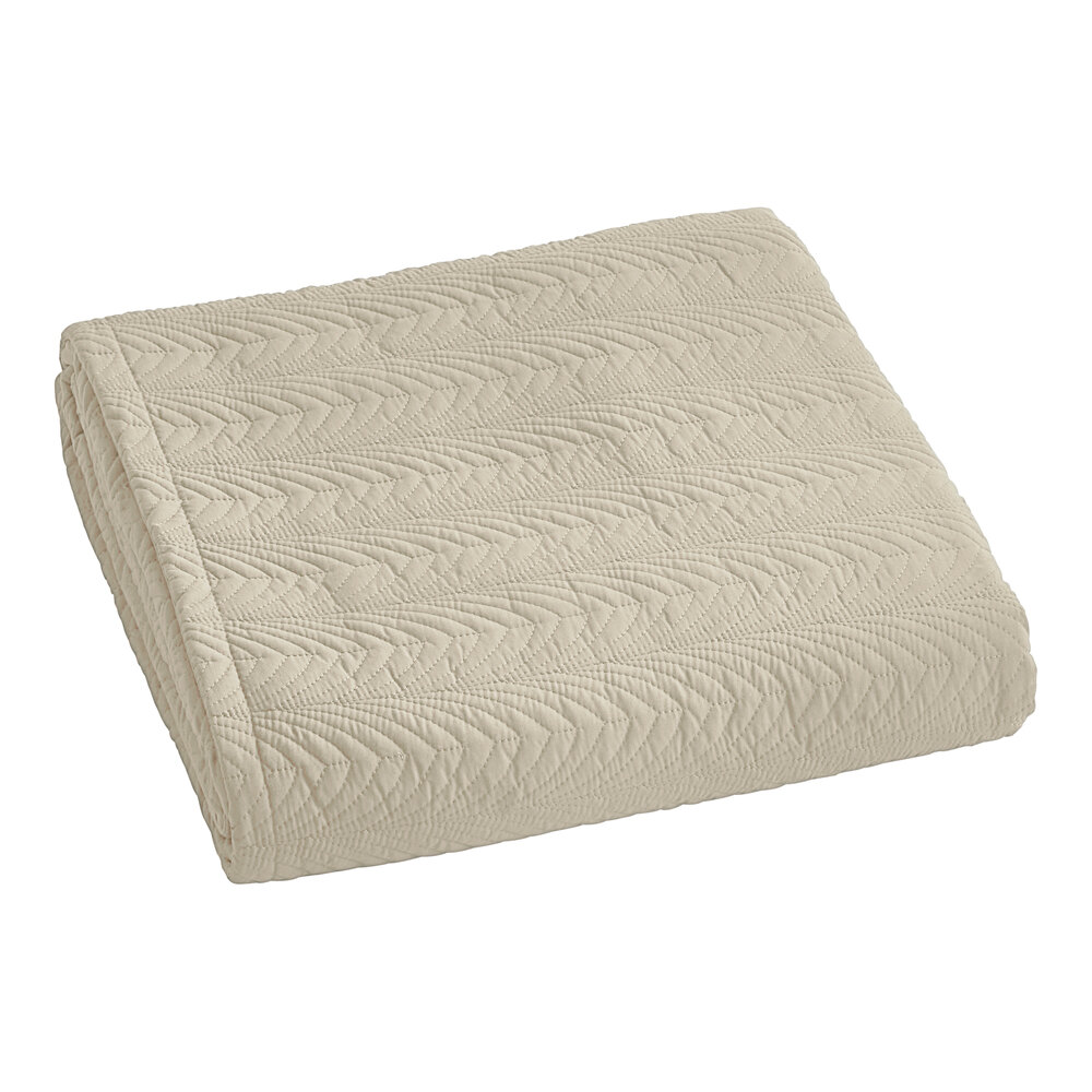 Berkshire Hospitality Flourish 76" x 110" Twin Size Sand 100% Polyester Botanical Leaf Quilt Throw-Style Bedspread - 4/Case