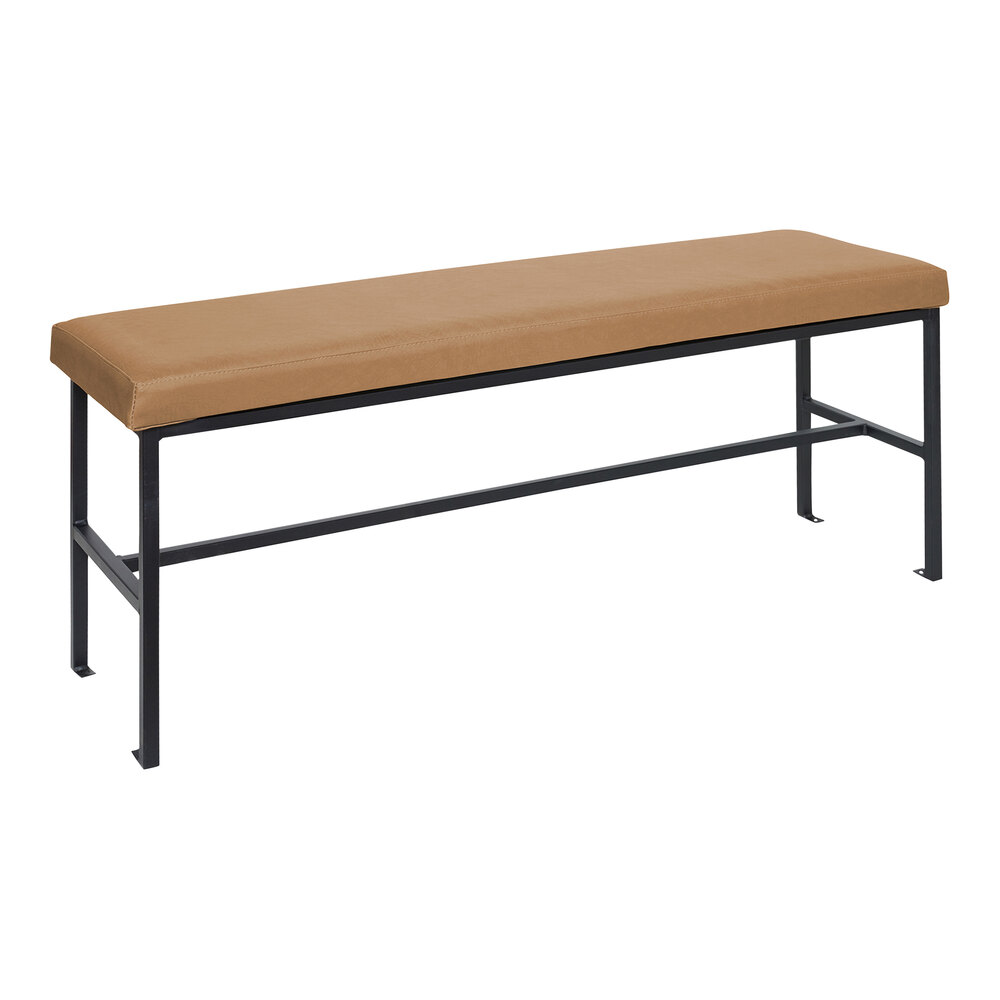 BFM Seating Meghan Black Powder-Coated Steel Bench with Tan Vinyl Seat