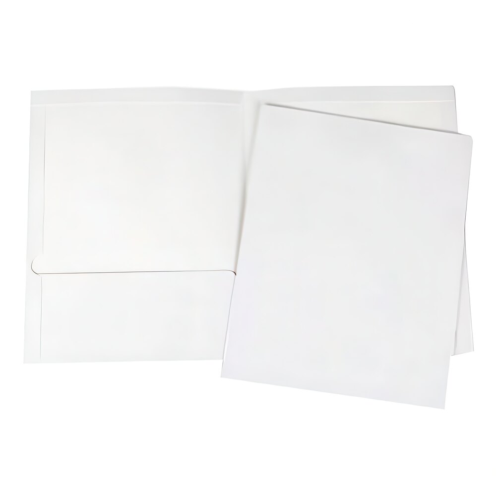 Universal UNV56417 Letter Size 2-Pocket Laminated Paper Pocket Folder, White - 25/Box