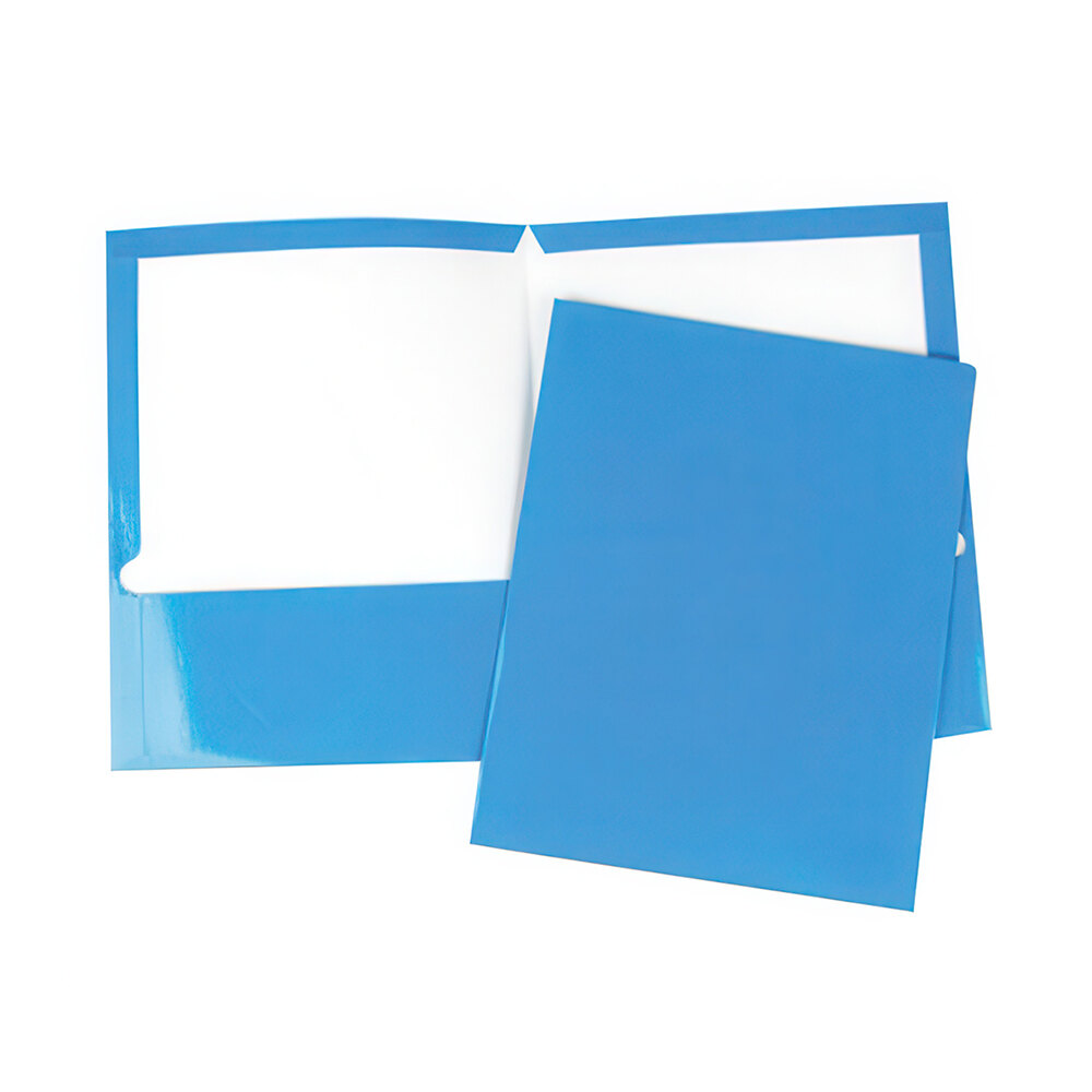 Universal UNV56419 Letter Size 2-Pocket Laminated Paper Pocket Folder, Blue - 25/Box