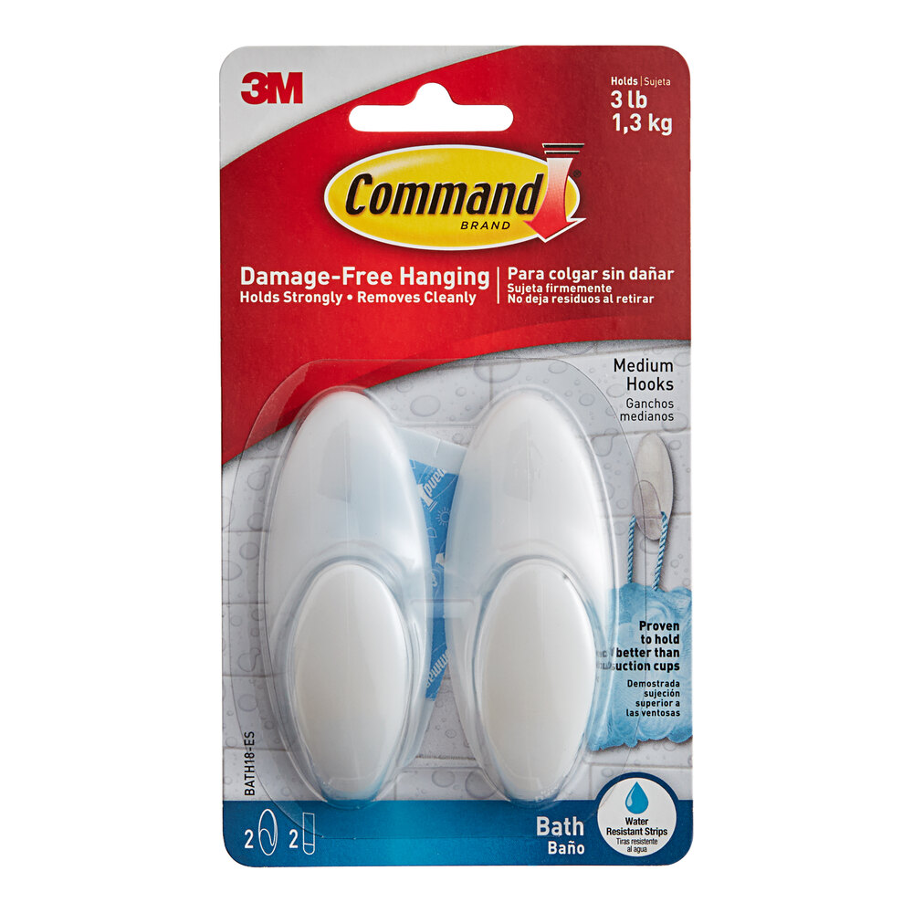 3M Command™ 7000144761 3 lb. Medium White Bath Hook - 2/Pack