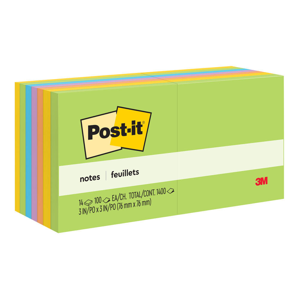3M 654-14AU Post-It® Jaipur Collection 3" x 3" 100 Sheet Sticky Note Pad - 14/Pack
