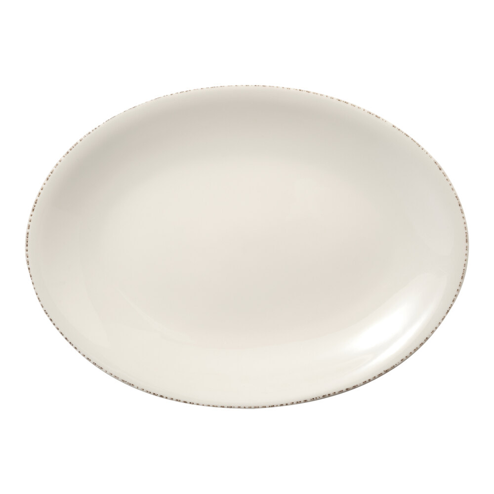 Libbey Farmhouse Coupe 13 1/2" x 10" Cream Porcelain Platter - Sample