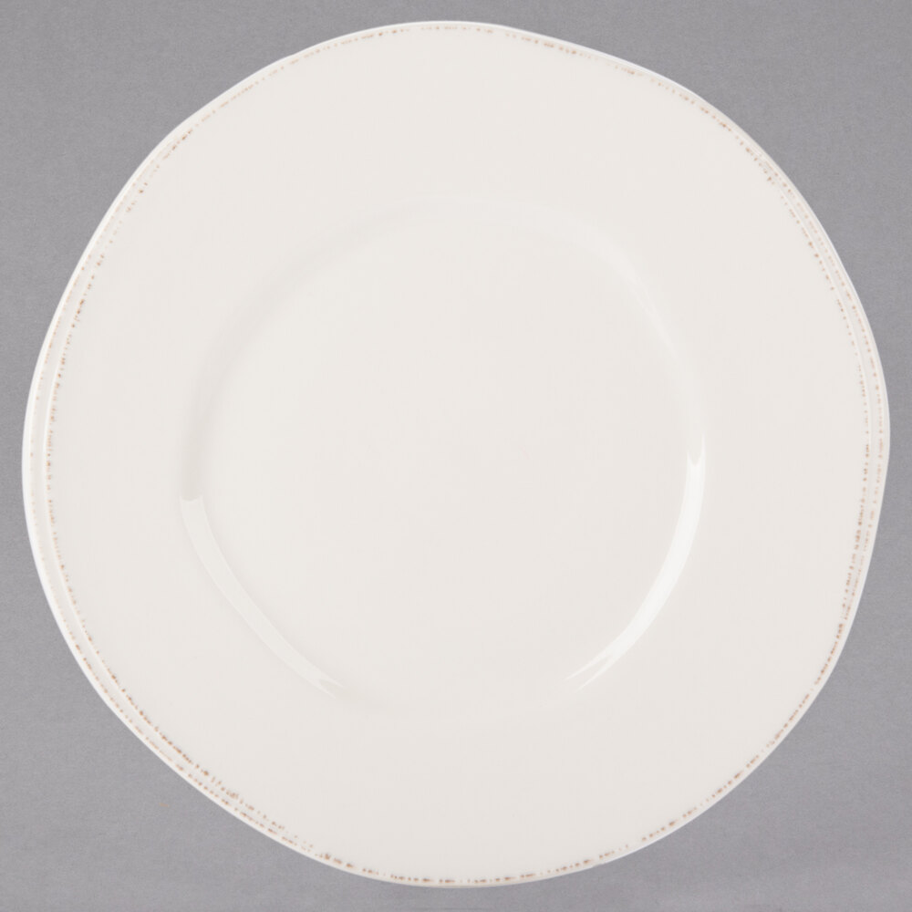 Libbey Farmhouse 10 1/2" Round Cream Wide Rim Porcelain Plate - Sample