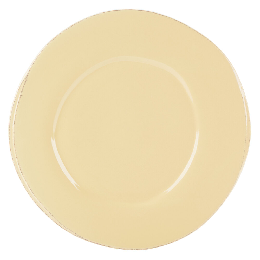 Libbey Farmhouse 12" Round Butter Yellow Wide Rim Porcelain Plate - Sample