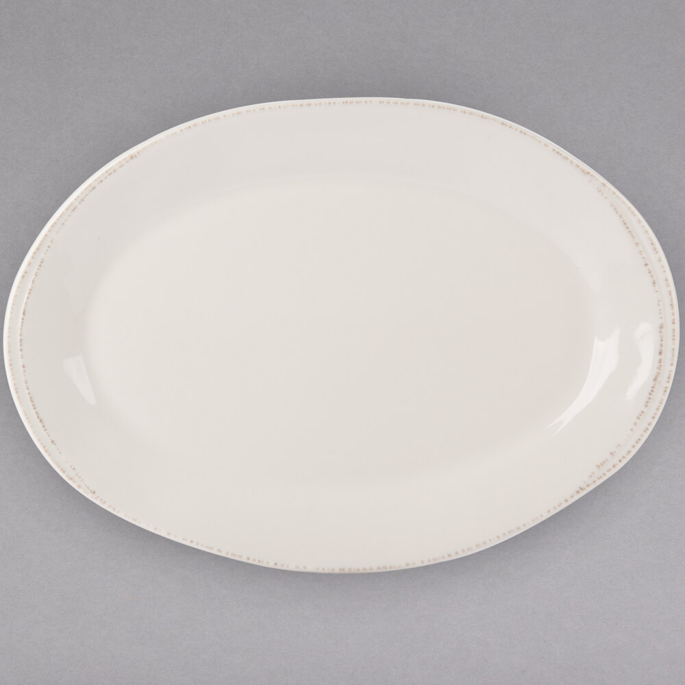 Libbey Farmhouse 12 1/2" x 9" Oval Cream Porcelain Platter - Sample