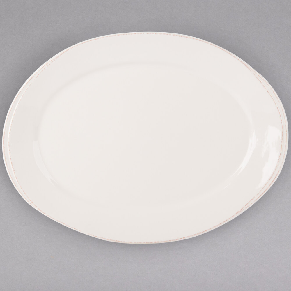 Libbey Farmhouse 13 5/8" x 10" Oval Cream Porcelain Platter - Sample