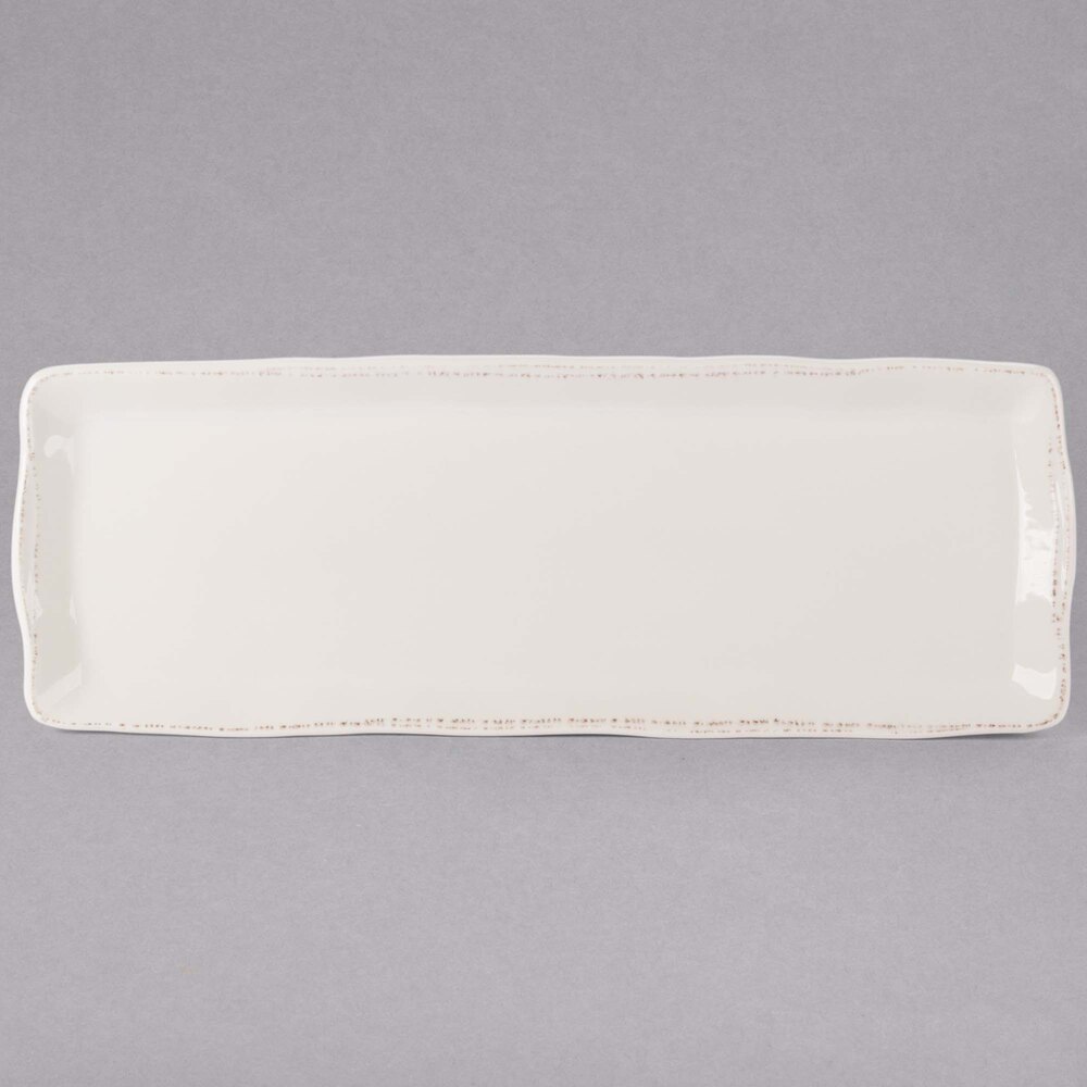 Libbey Farmhouse 16" x 5 3/4" Rectangular Cream Long Porcelain Tray - Sample