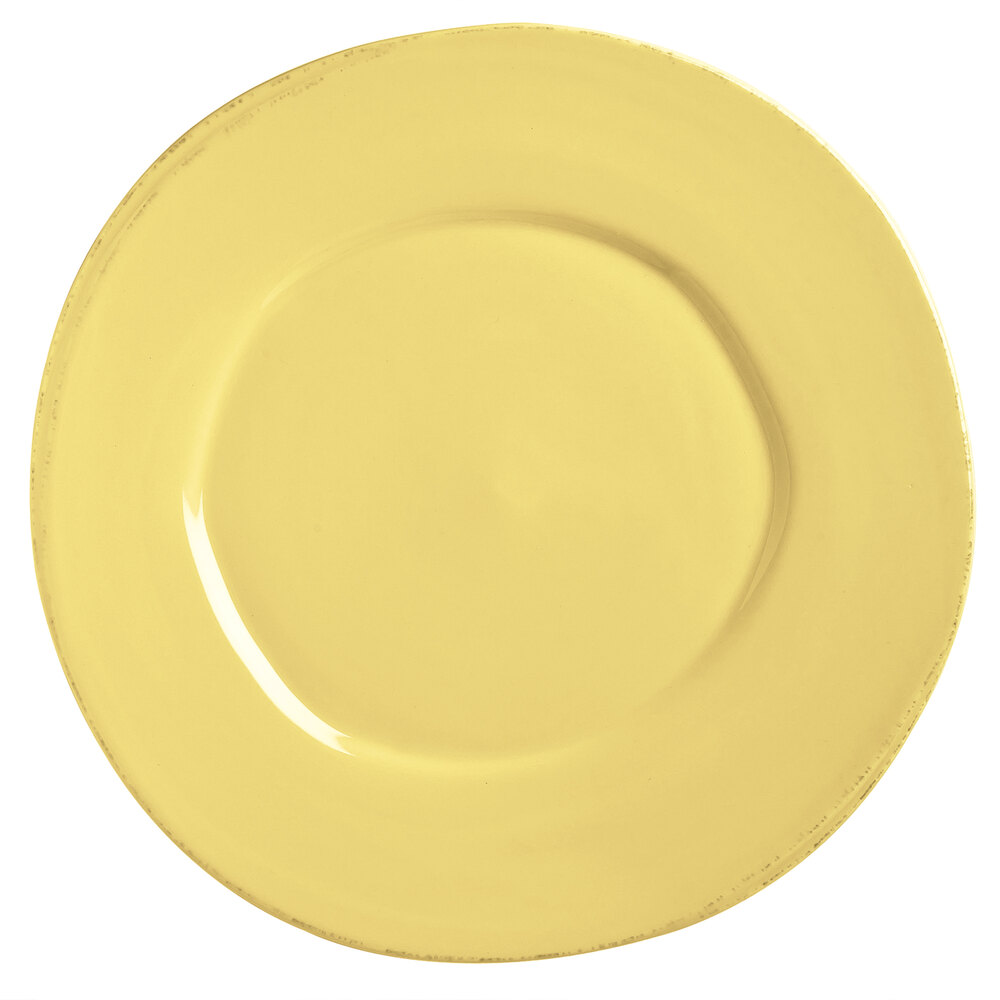 Libbey Farmhouse 9" Round Butter Yellow Medium Rim Porcelain Plate - Sample