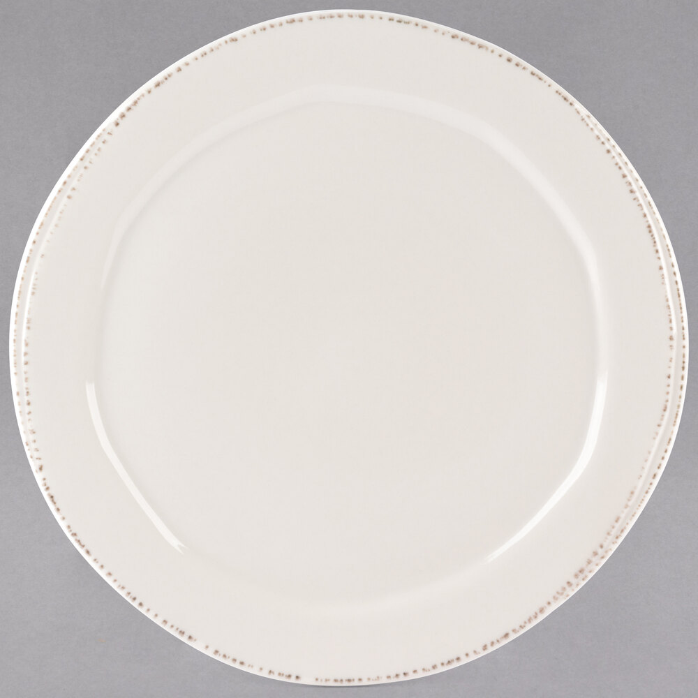 Libbey Farmhouse 10 1/2" Round Cream Medium Rim Porcelain Plate - Sample