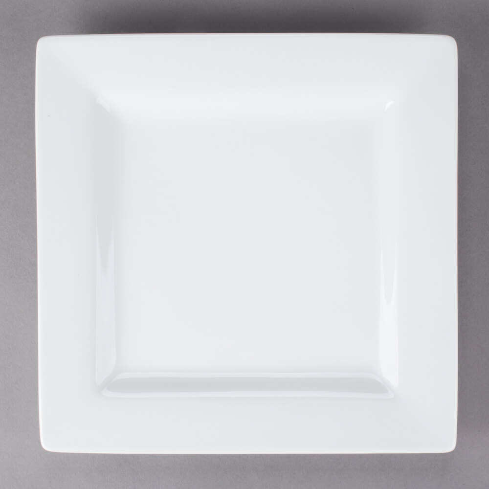 Libbey Slate 10 5/8" Ultra Bright White Wide Rim Square Porcelain Plate - Sample