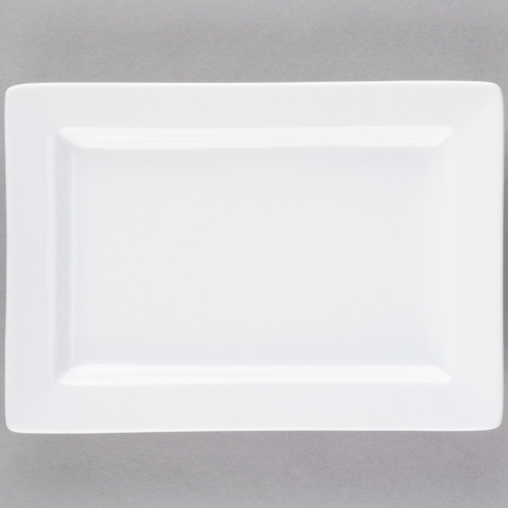 Libbey Slate 8" x 5 5/8" Ultra Bright White Wide Rim Rectangular Porcelain Plate - Sample