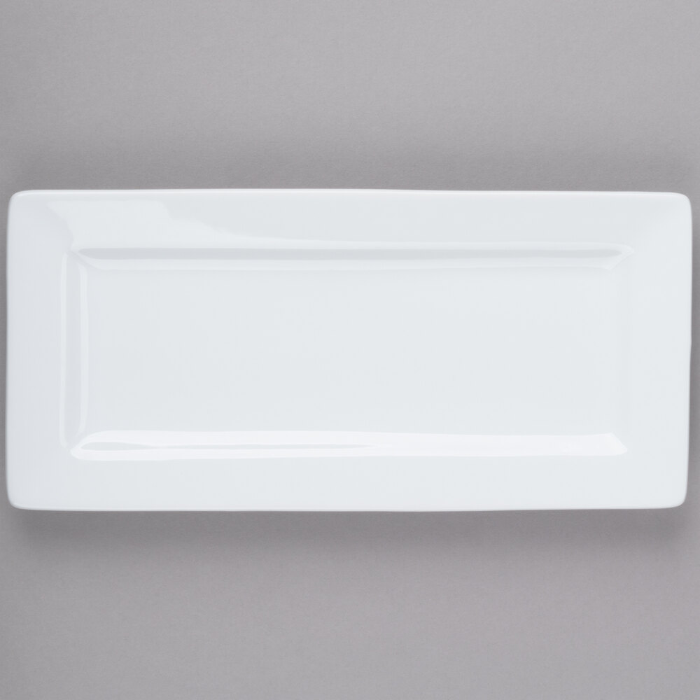 Libbey Slate 11" x 5" Ultra Bright White Wide Rim Rectangular Porcelain Plate - Sample